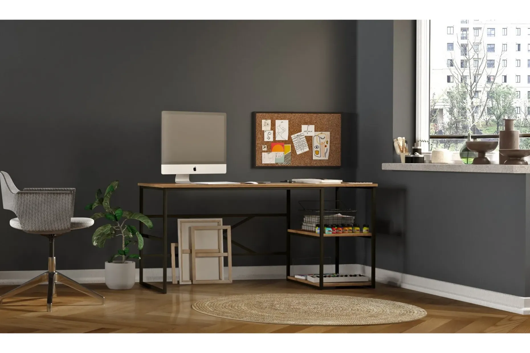 Parythe Skrivbord 160x75x160 cm med förvaring