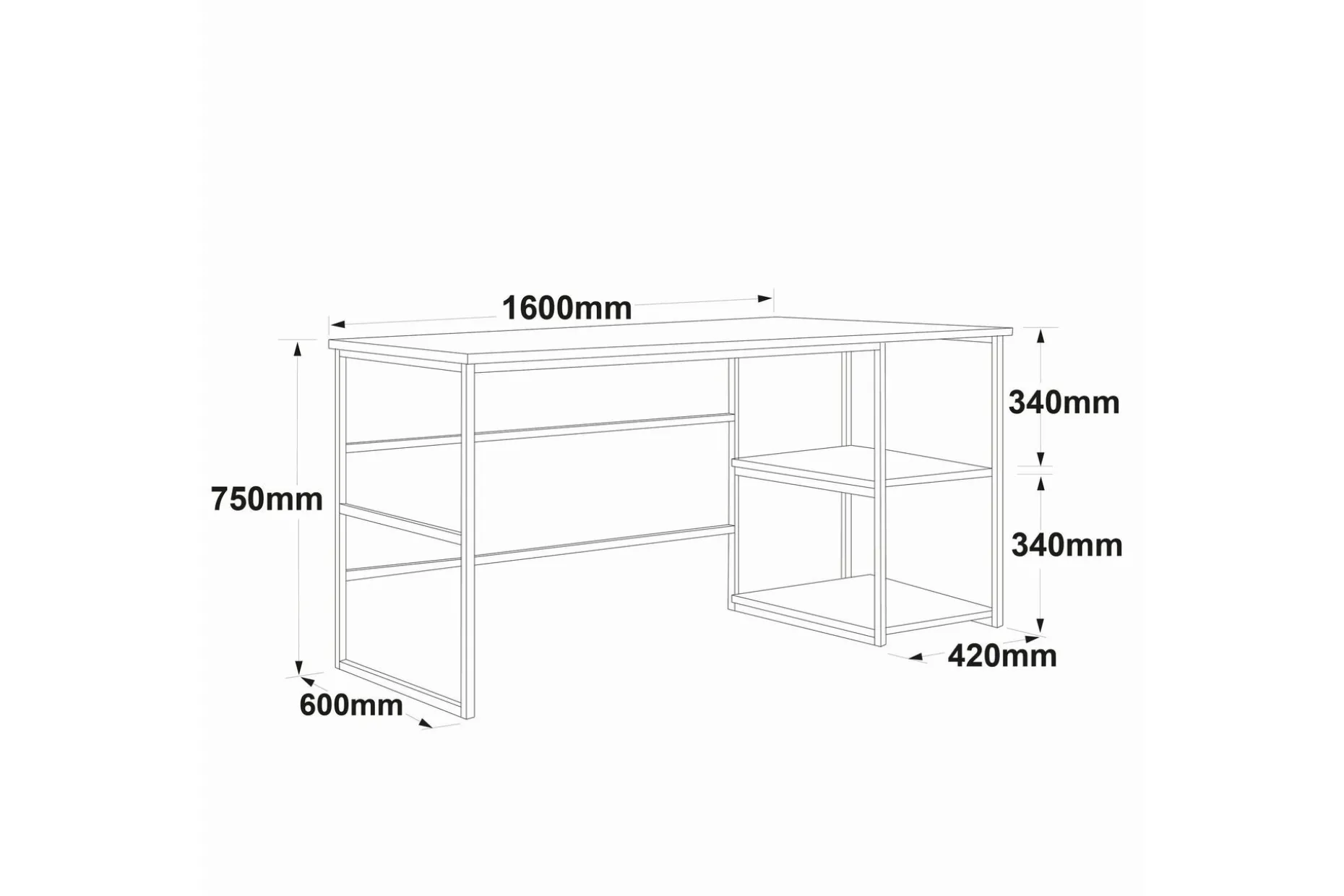 Parythe Skrivbord 160x75x160 cm med förvaring