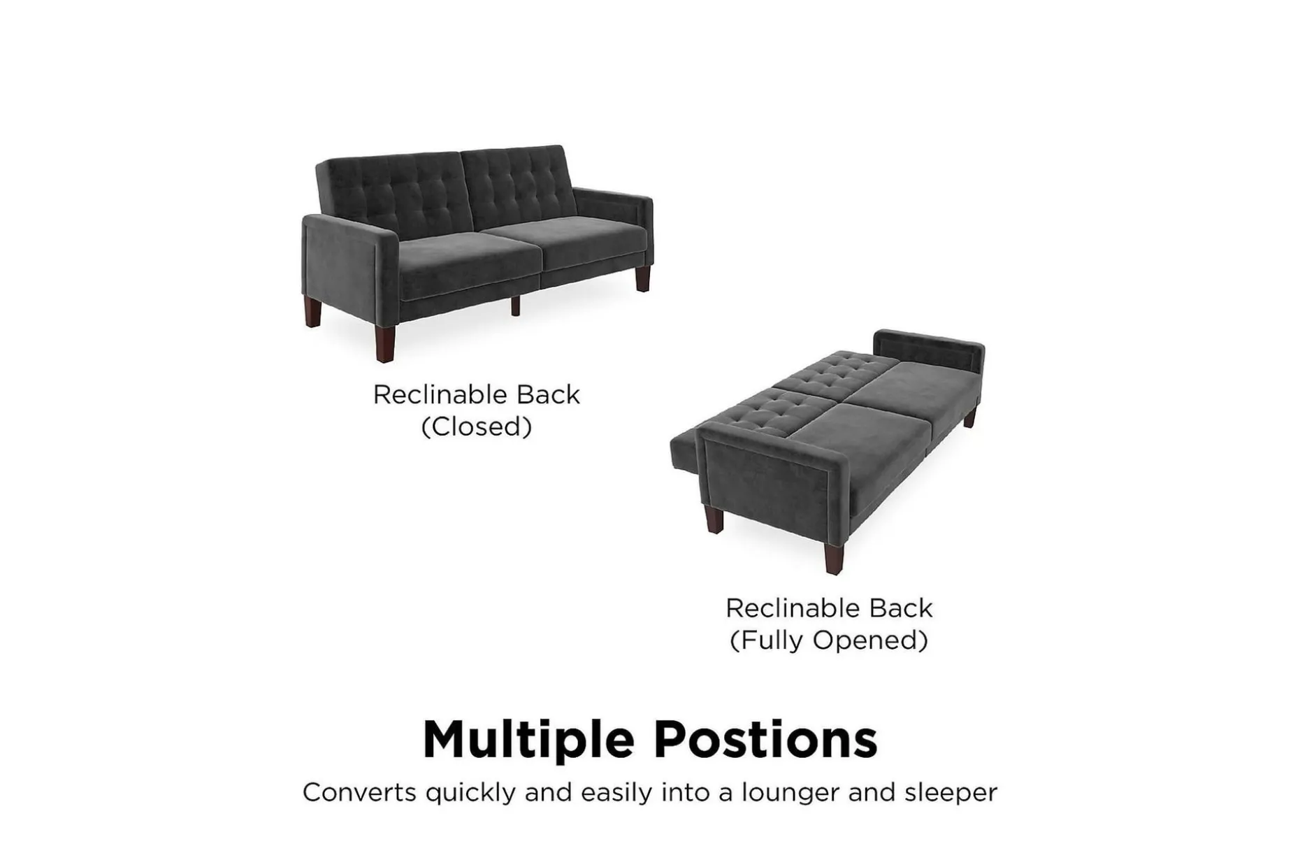 Porter 2-sits Bäddsoffa Sammet/Grå