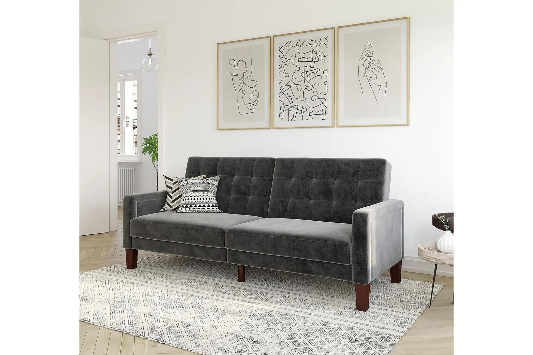 Porter 2-sits Bäddsoffa Sammet/Grå