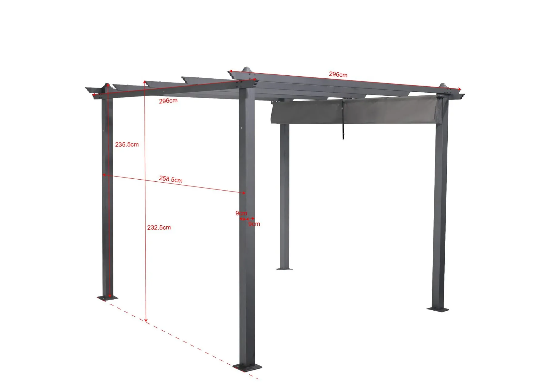 Porto Pergola 3x3 m i aluminium med tak för solskydd