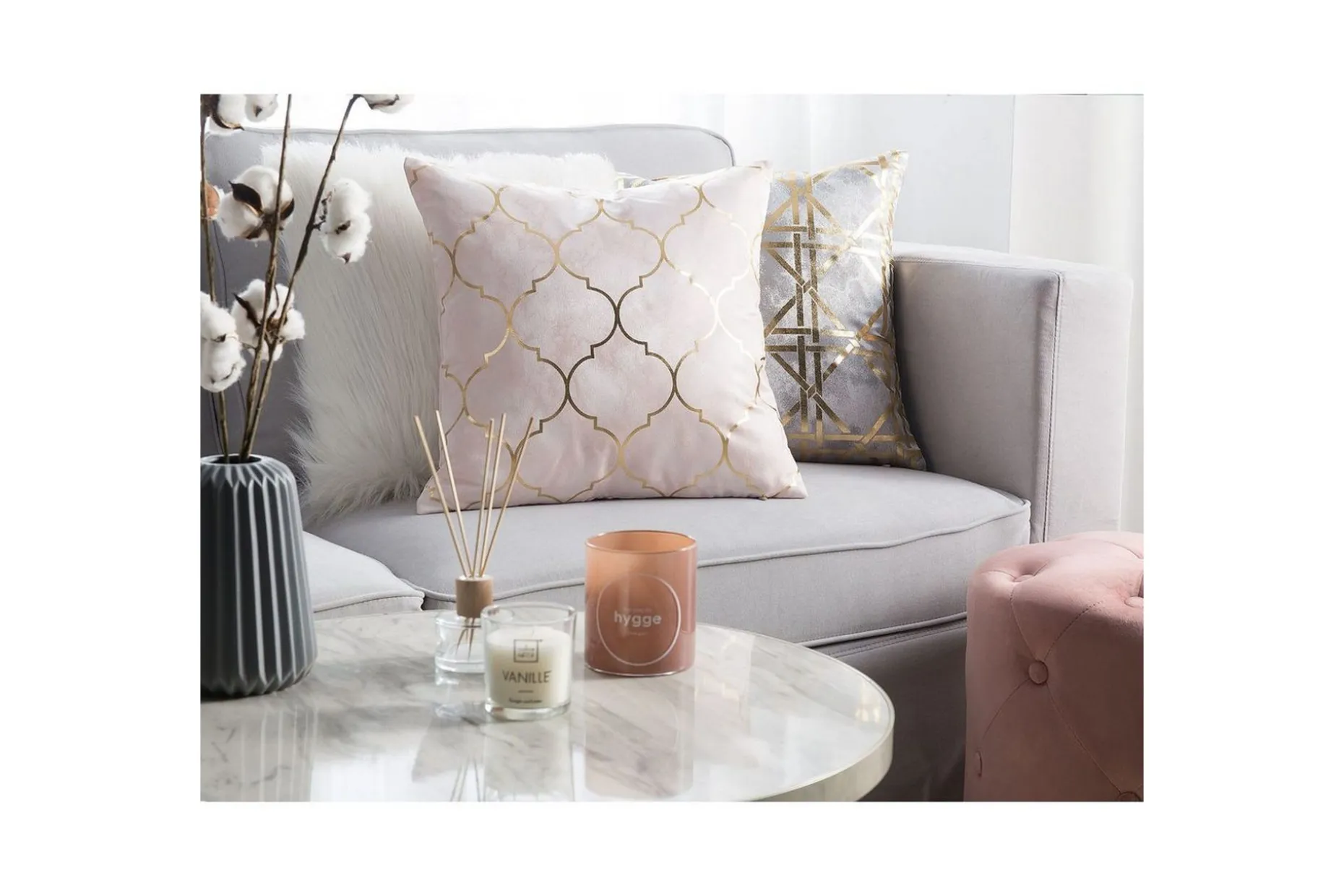 Prydnadskuddar Alyssum set om 2 Rosa/guld, Polyester