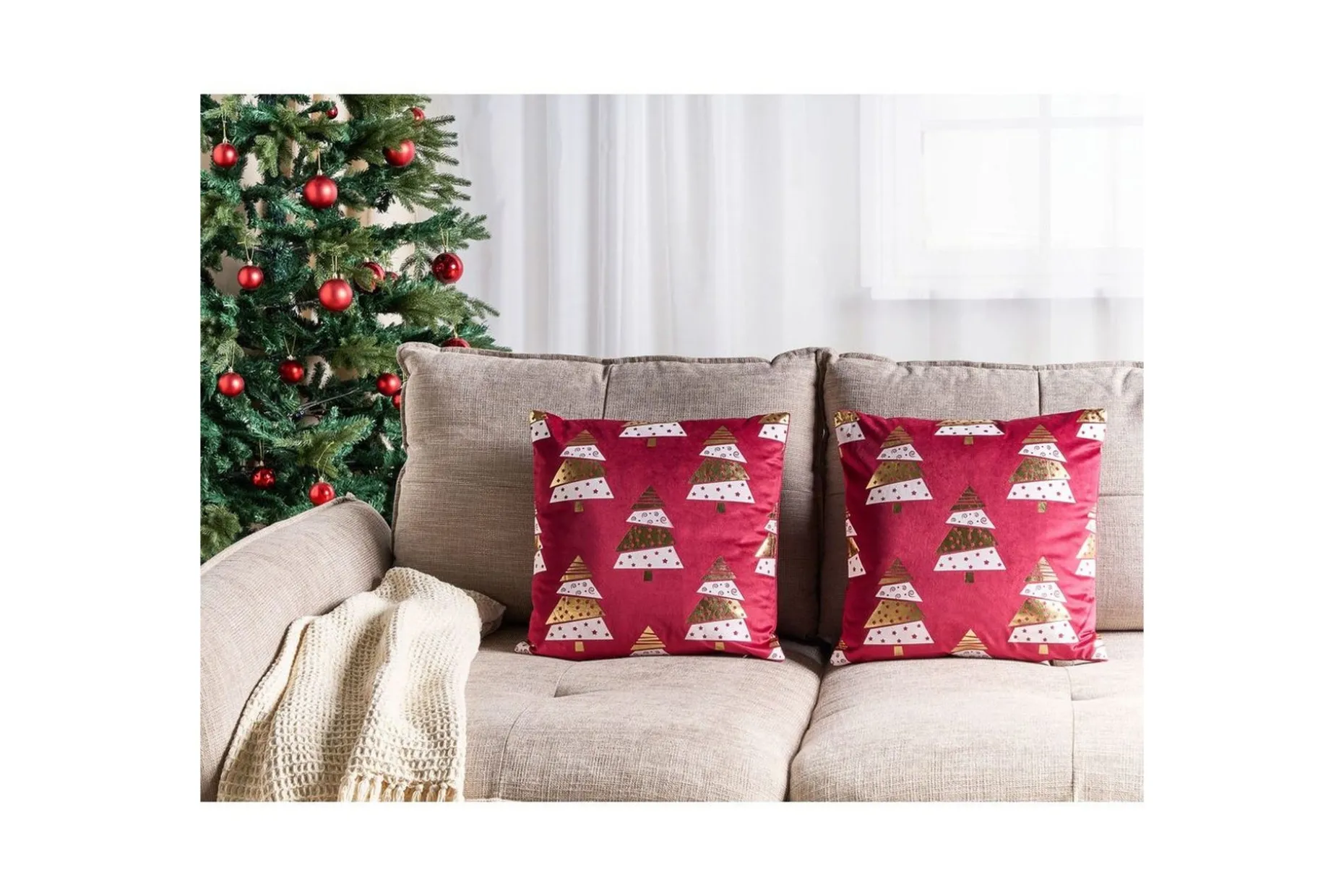 Prydnadskuddar Goldspruce set om 2 Röd/guld/vit