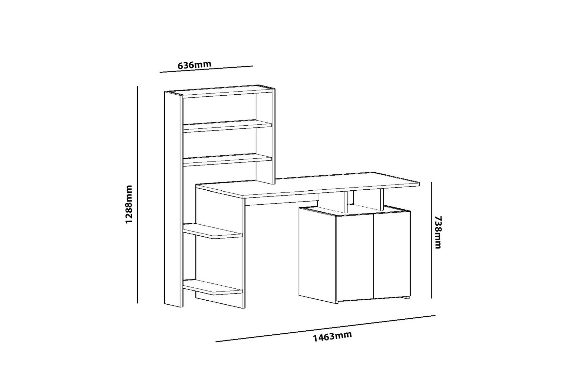 Raymer Skrivbord 146 cm med Förvaring Hyllor + Skåp