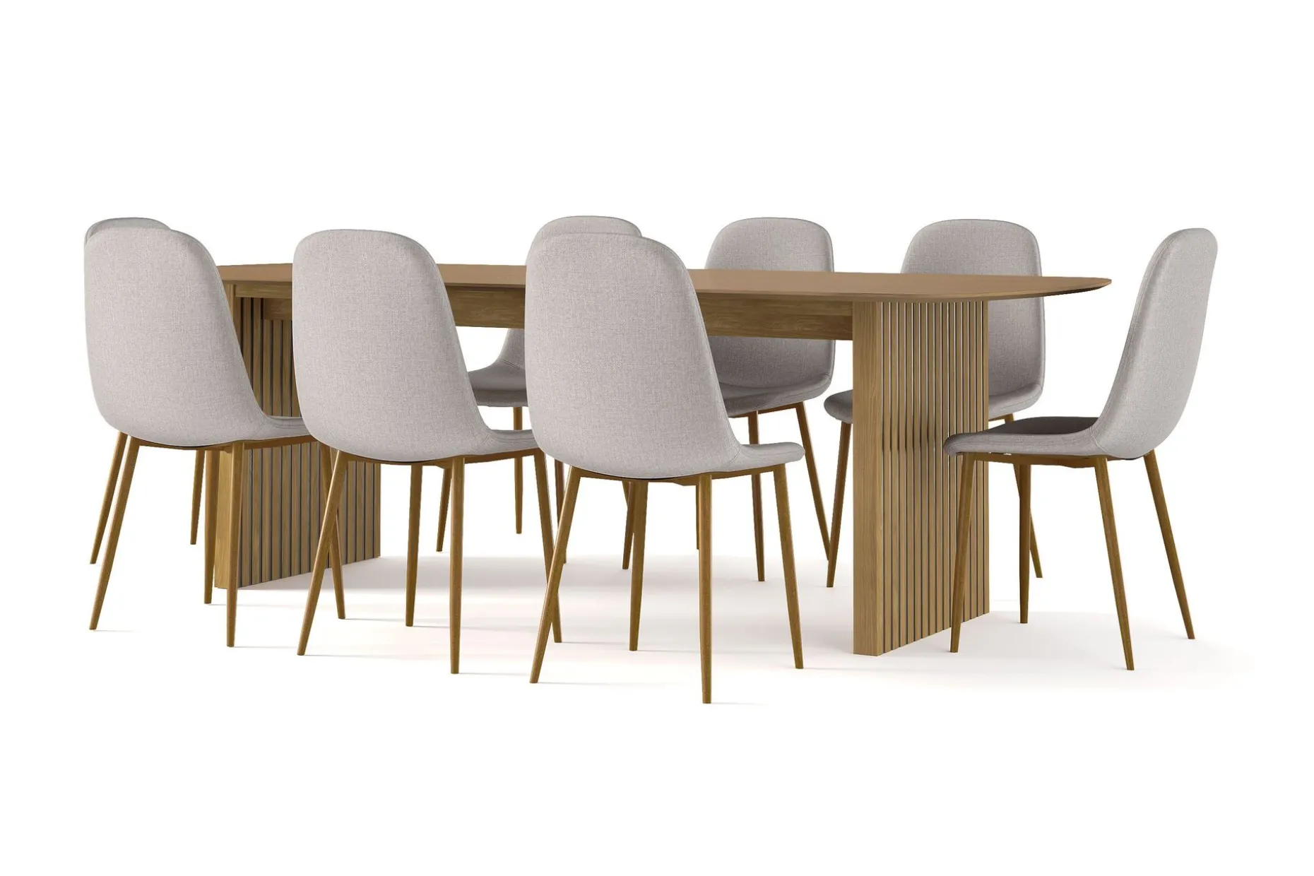 Richeto Matbord 240 cm ek + 8 st Nibe stol grå med ek ben