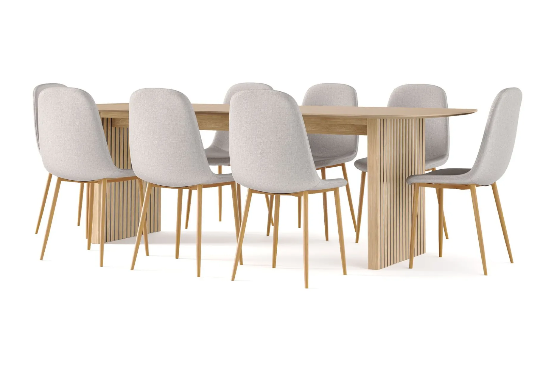 Richeto Matbord 240 cm ek + 8 st Nibe stol grå med ek ben