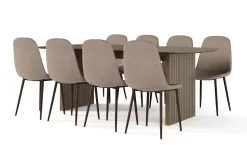 Richeto Matbord Rökt Ek 210 cm valnöt + 8 st Nibe stol brun med valnöt ben
