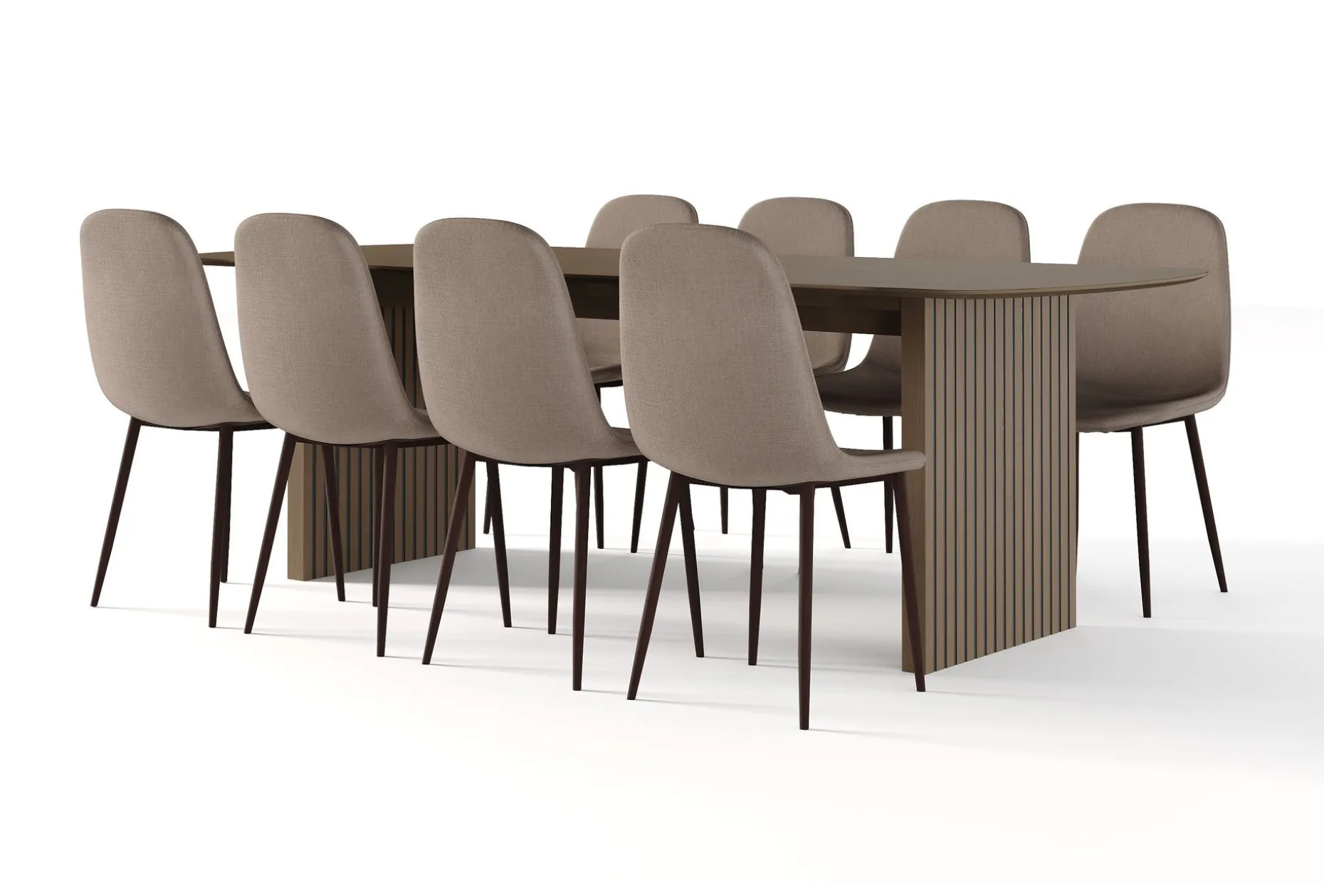 Richeto Matbord Rökt Ek 240 cm valnöt + 8 st Nibe stol brun med valnöt ben