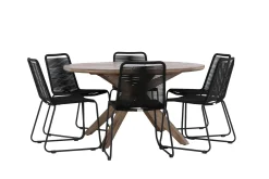 Rosario Matgrupp Rund 140 cm + 6 st Linero Matstolar Svart/Brun