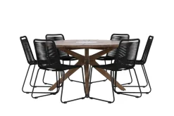 Rosario Matgrupp Rund 140 cm + 6 st Linero Matstolar Svart/Brun