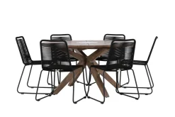 Rosario Matgrupp Rund 140 cm + 6 st Linero Matstolar Svart/Brun