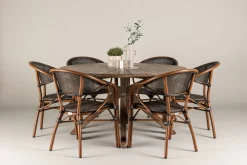 Rosario Matgrupp Rund 140 cm + 6 st Vila Matstolar Svart/Brun