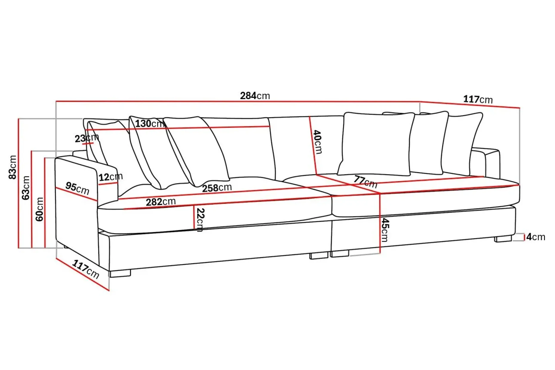 Rossita Lyx 4-sits Extra djup Soffa i Tyg