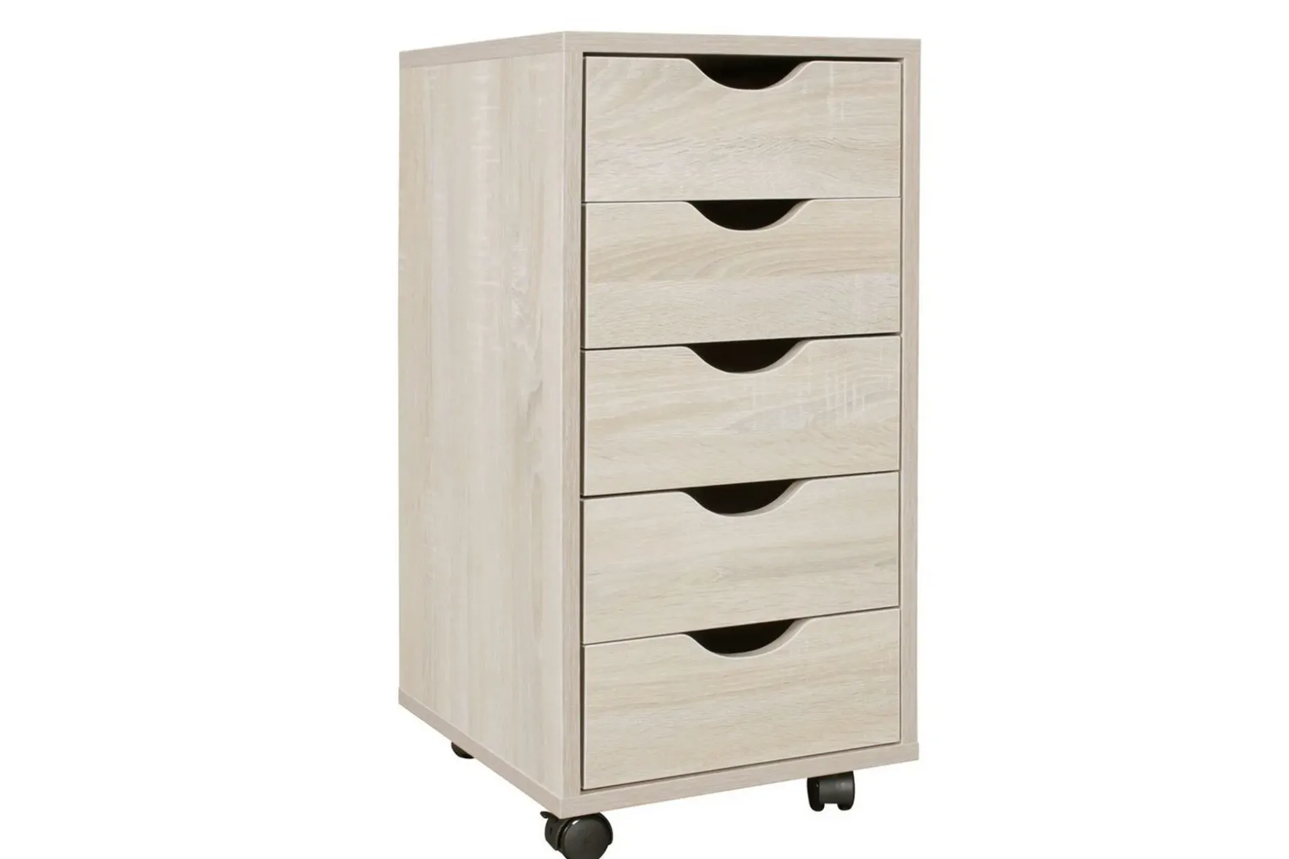 Rullkontejner Wohnling 5 lådor med folierad spånskiva och hjul, modern stil Sonoma