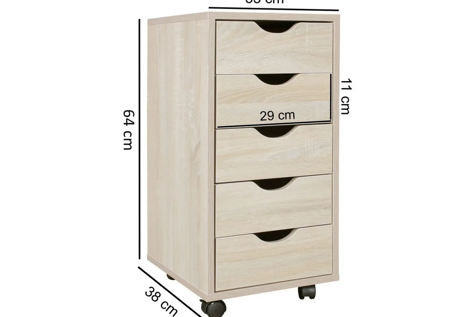 Rullkontejner Wohnling 5 lådor med folierad spånskiva och hjul, modern stil Sonoma