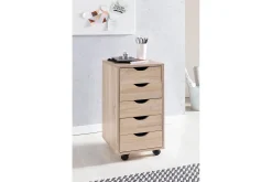 Rullkontejner Wohnling 5 lådor med folierad spånskiva och hjul, modern stil Sonoma