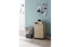 Rullkontejner Wohnling 4 lådor med hjul, förvaringsbricka, foliebelagd spånskiva, modern stil Sonoma
