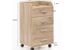 Rullkontejner Wohnling 4 lådor med hjul, förvaringsbricka, foliebelagd spånskiva, modern stil Sonoma