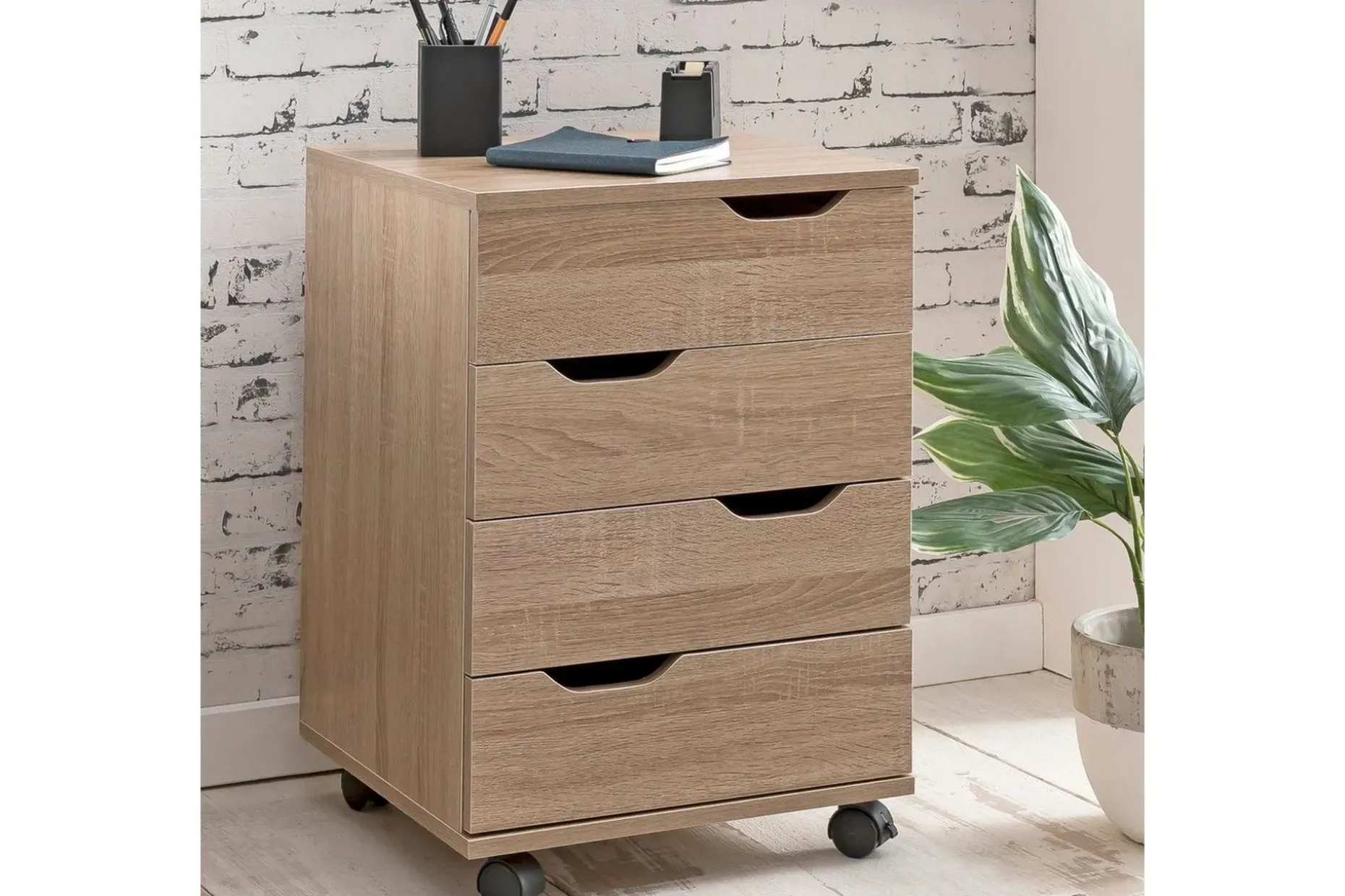 Rullkontejner Wohnling 4 lådor i foliebelagd spånskiva med hjul, modern