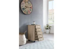 Rullkontejner Wohnling 5 lådor med hjul, folierad spånskiva, modern stil Sonoma