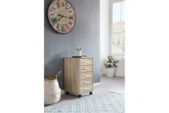 Rullkontejner Wohnling 5 lådor med hjul, folierad spånskiva, modern stil Sonoma