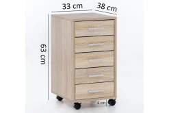 Rullkontejner Wohnling 5 lådor med hjul, folierad spånskiva, modern stil Sonoma
