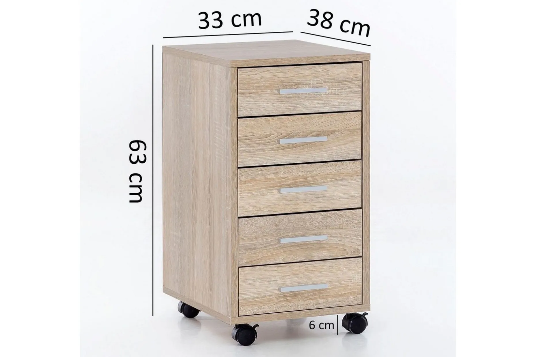 Rullkontejner Wohnling 5 lådor med hjul, folierad spånskiva, modern stil Sonoma