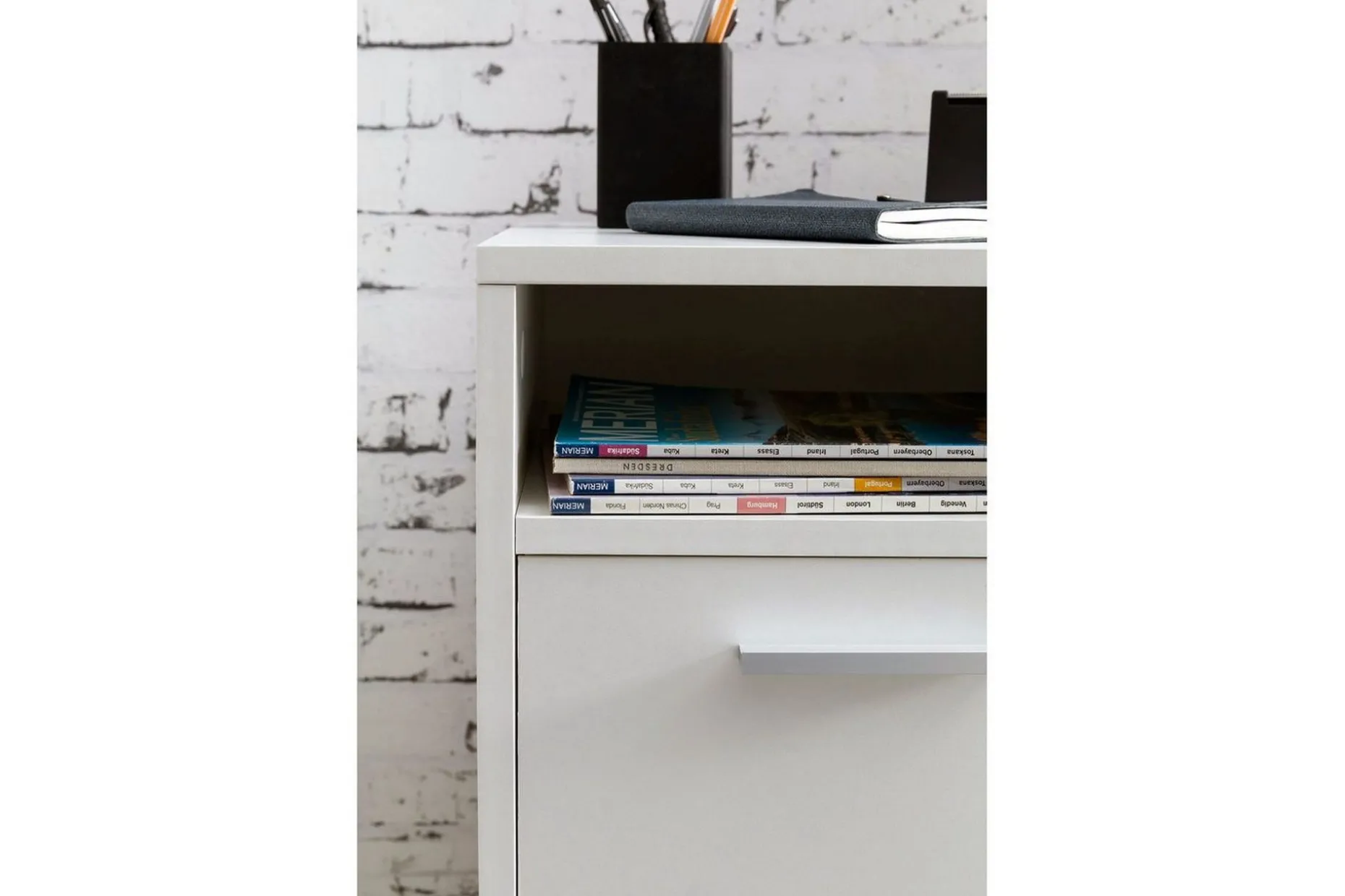 Rullkontejner Wohnling förvaringsbricka, 1 dörr, folierad spånskiva med hjul, modern stil Vit