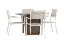 Santa Fe Matgrupp Utomhus Rund 120 cm + 4 st Copacabana Matstolar Beige/Brun