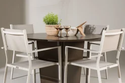 Santa Fe Matgrupp Utomhus Rund 120 cm + 4 st Copacabana Matstolar Beige/Brun