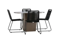 Santa Fe Matgrupp Utomhus Rund 120 cm + 4 st Linero Matstolar Svart/Brun