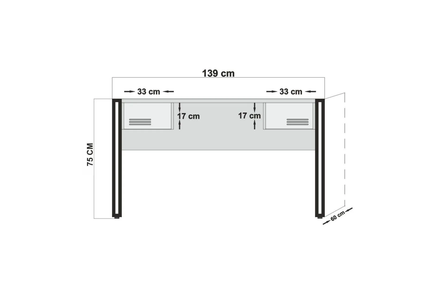 Sapphira Skrivbord 139 cm med Förvaring 2 Lådor