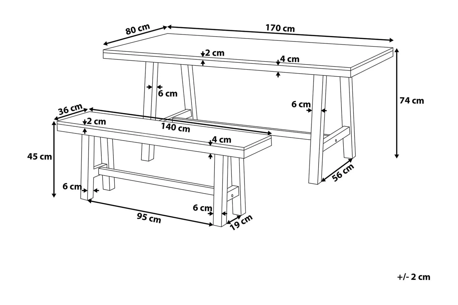 Scania Trädgårdmöbelset Utebord+ 2 Bänkar Utomhus 80 cm