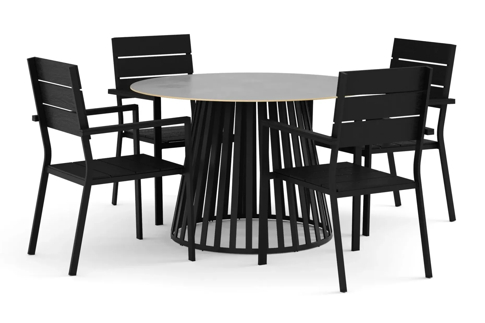 Sensi utomhus matgrupp 120 cm med 4 Tunis stapelstolar