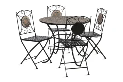 Set Mosaic Utebord Och 4 Utestolar Metallram Svart