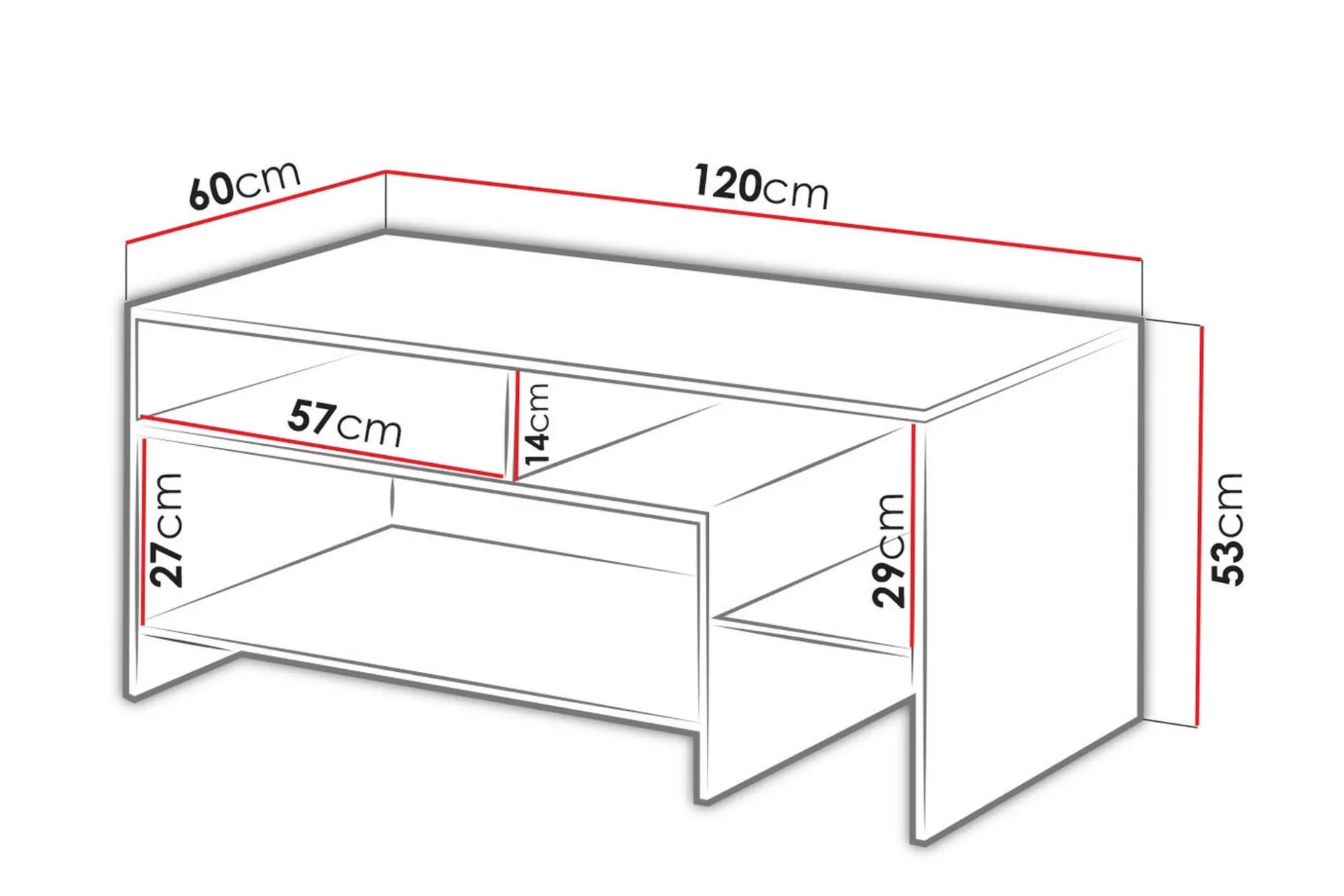 Shirley Soffbord 120 cm med Förvaring Hyllor
