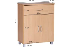 Sideboard Wohnling Folierad spånskiva 60 x 75 cm 2 dörrar 1 låda modern stil