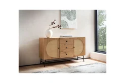 Sideboard Wohnling Folierad spånskiva ekoptik halvcirkel rottingväv look 2 dörrar 3 lådor modern