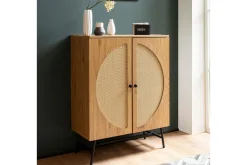 Sideboard Wohnling Folierad spånskiva ekoptik halvcirkel rottingväv look 2 dörrar modern