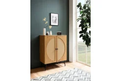 Sideboard Wohnling Folierad spånskiva ekoptik halvcirkel rottingväv look 2 dörrar modern