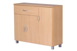 Sideboard Wohnling folierad spånskiva 90x75 cm, 3 dörrar 1 låda, modern stil Bok