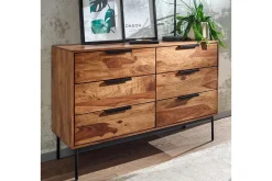 Sideboard Wohnling Massivt trä 117 cm 6 lådor filigrant metallben lantligt stil