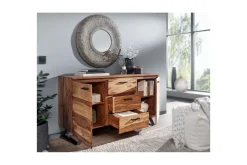 Sideboard Wohnling Massiv trä träd kant 145 cm med 2 dörrar 3 lådor industriell
