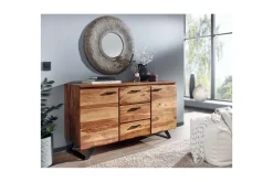Sideboard Wohnling Massiv trä träd kant 145 cm med 2 dörrar 3 lådor industriell