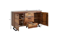 Sideboard Wohnling Massiv trä träd kant 145 cm med 2 dörrar 3 lådor industriell