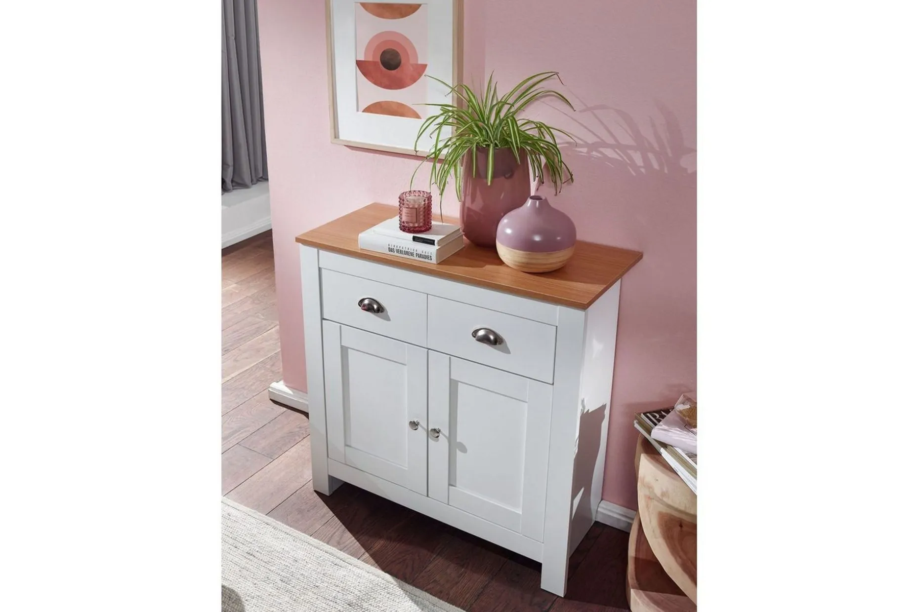 Sideboard Wohnling Melaminbelagd spånskiva tvåfärgad optik ek/vit 2 dörrar 2 lådor modern
