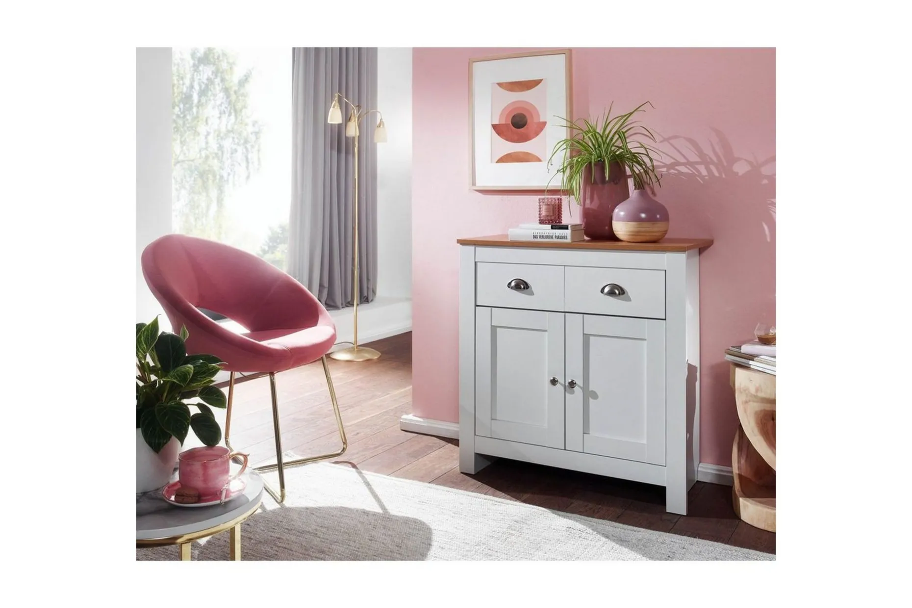 Sideboard Wohnling Melaminbelagd spånskiva tvåfärgad optik ek/vit 2 dörrar 2 lådor modern