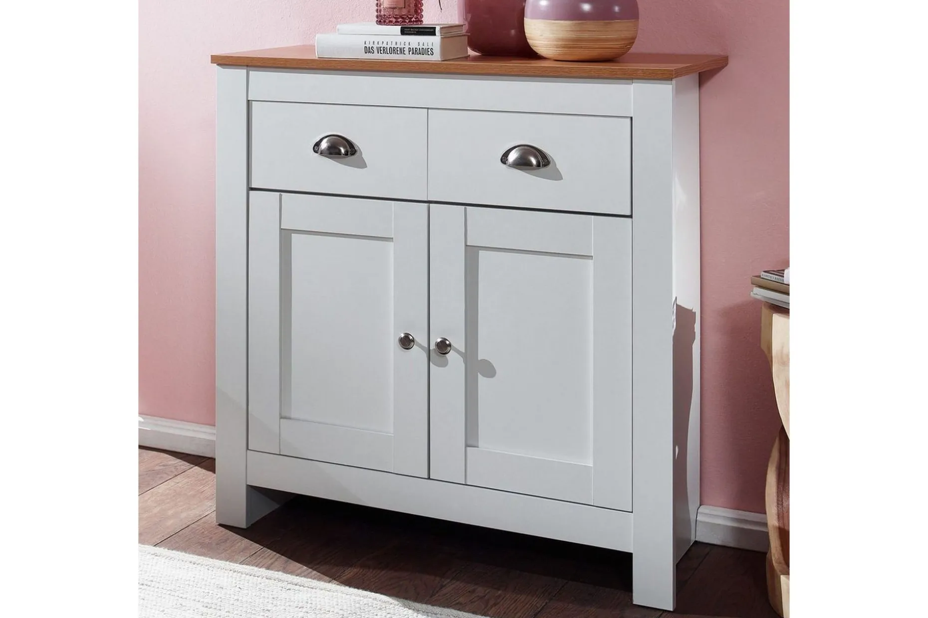 Sideboard Wohnling Melaminbelagd spånskiva tvåfärgad optik ek/vit 2 dörrar 2 lådor modern
