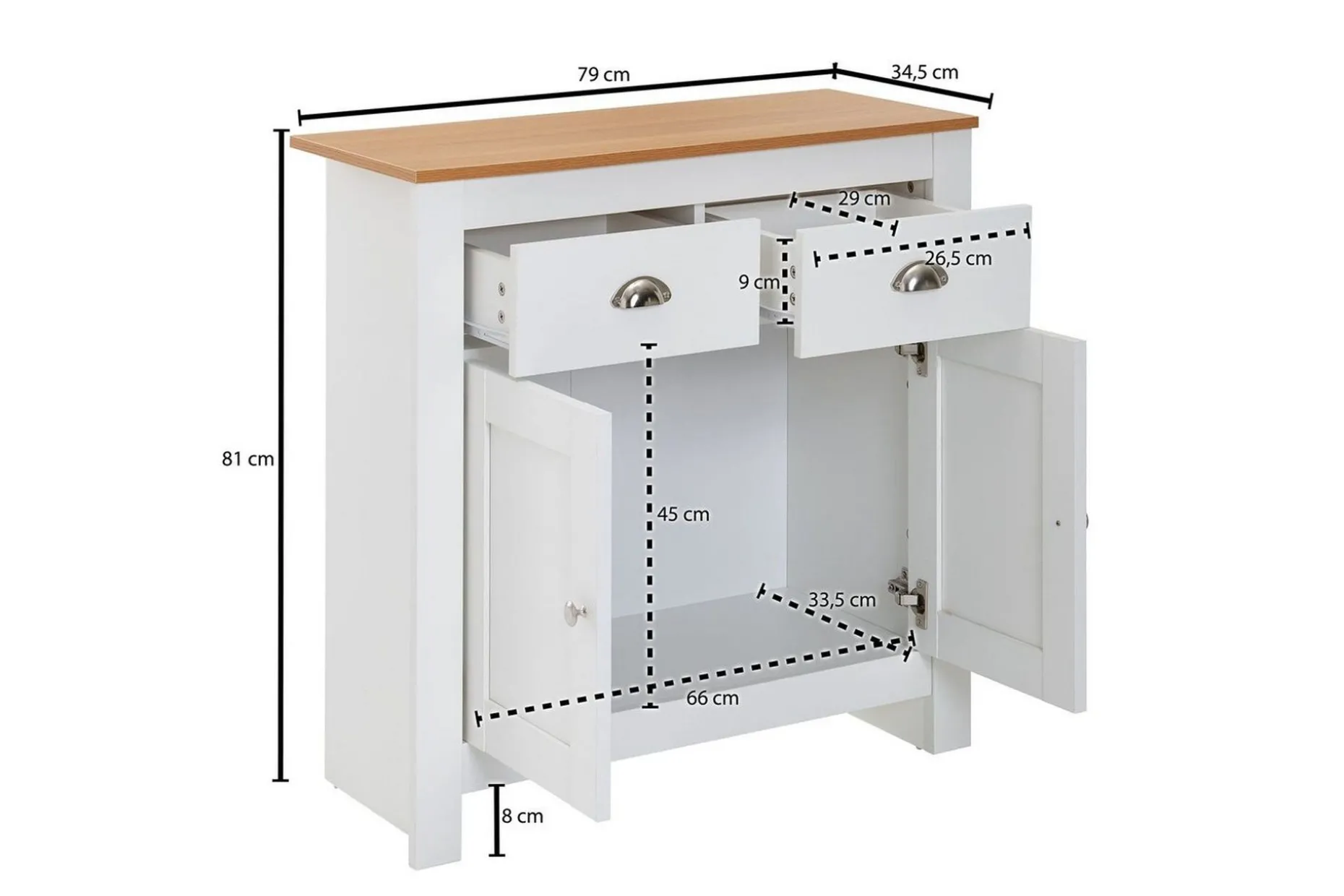 Sideboard Wohnling Melaminbelagd spånskiva tvåfärgad optik ek/vit 2 dörrar 2 lådor modern