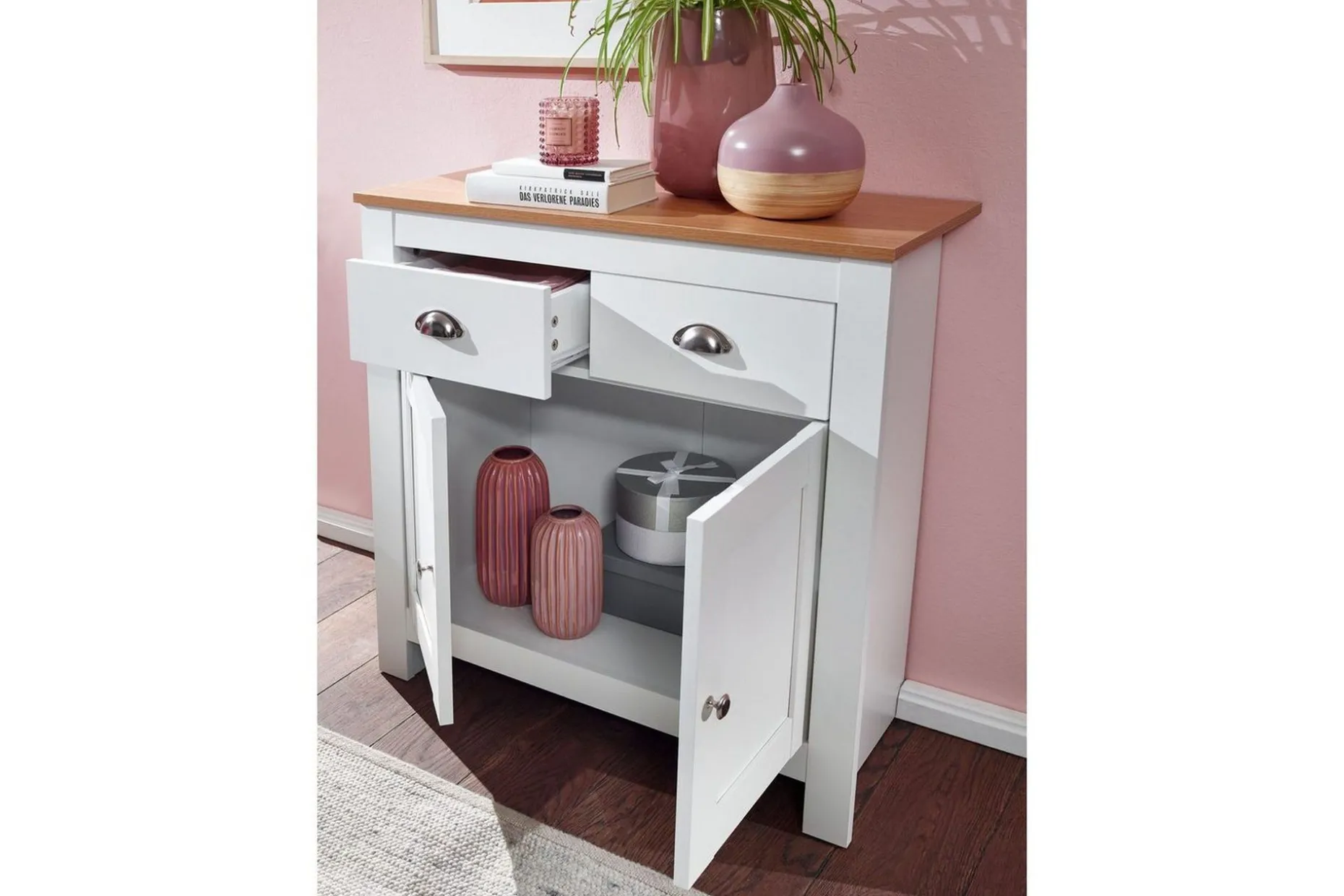 Sideboard Wohnling Melaminbelagd spånskiva tvåfärgad optik ek/vit 2 dörrar 2 lådor modern